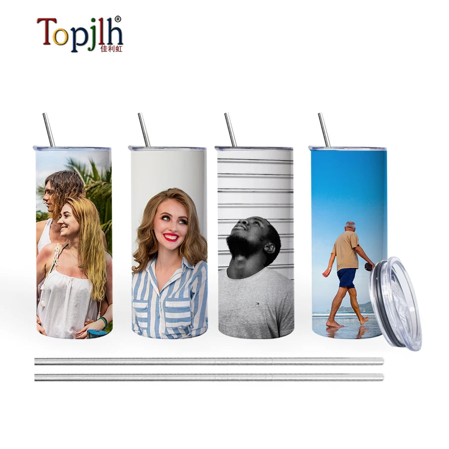 Topjlh 20oz Sublimation Tumbler Blanks Skinny Straight Stainless Steel Insulated Sublimation Tumbler with Lid and Straw