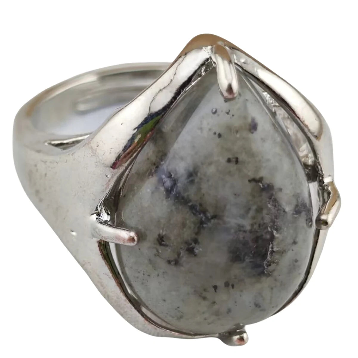 New Silver Adjustable Rings Vintage Design Tear Drop Shape Rings With Colourful Gemstones for Women Men
