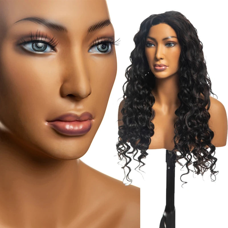 AFELLOW Ready to Ship Plastic Mannequin Head African Makeup Realistic Face ABS Head Mannequin for Jewelry Display and Wig