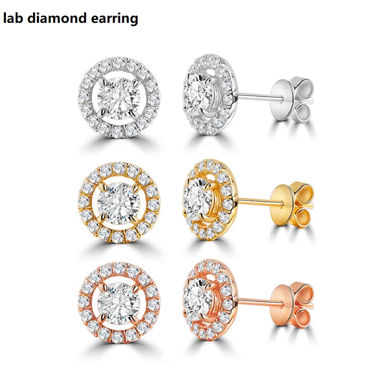 Starsgem 10k 14k 0.5ct Each Diamond Fine Jewelry halo Stone Yellow White Rose Gold Cute Classic Earring