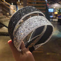 Cinta Para La Cabeza Bling Bling Wide Black Crystal Girls Luxury Handmade Beaded Braided Rhinestone Headband
