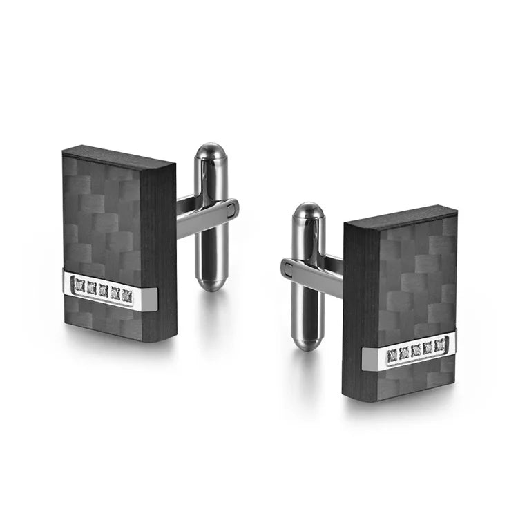 Luxury Men Suit Shirt Cufflinks Fashion Fine Stainless Steel Zircon Charm Black Cuff Links Jewelry