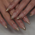 Wholesale 3877 Short Almond Nails with 3D Gold Foil Design False Nails Press on Nails Artificial Fingernails Customize