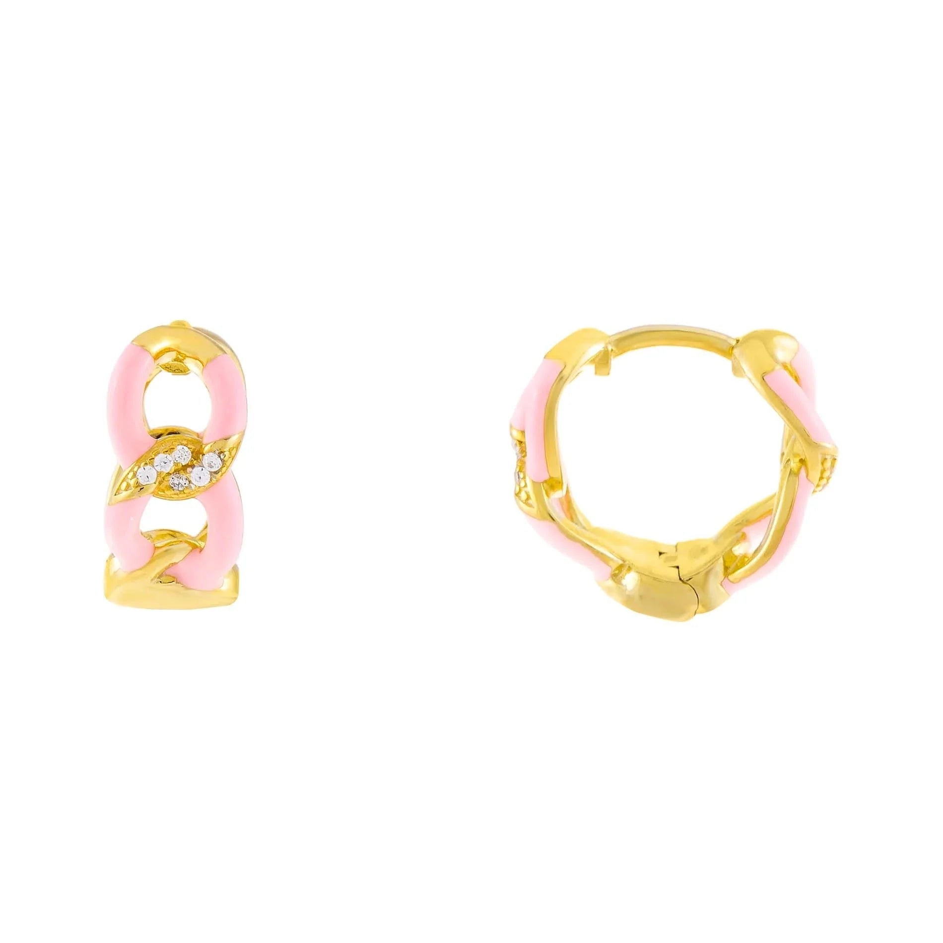 925 Silver Jewelry Elegant Cubic Zircon 18k Gold Link Colorful Enamel Hoop Earring Jewelry Wholesale