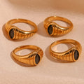 Vintage Jewelry Engraved Gold Plated Rings Water Proof Horse Eye Zircon Signet Ring Stainless Steel Jewelry