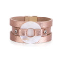DHJ00115 Fashion Magnetic Buckle Women's Leather Bangle With Shell Exaggerated Bangle Jewelry