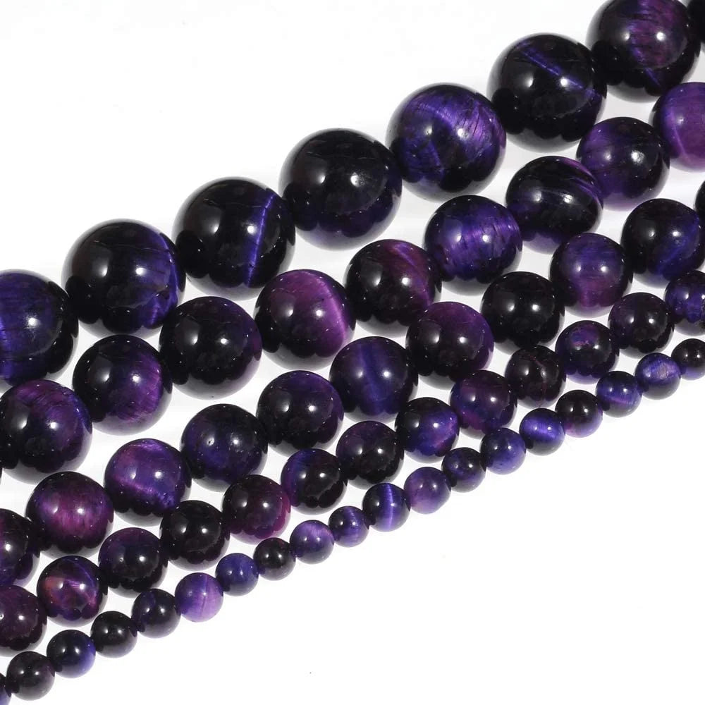 AA Purple Tiger Eye Gemstone Loose Beads Round Energy Stone Healing Power for Jewelry Making(Natural Tiger Eye Color Dyed)