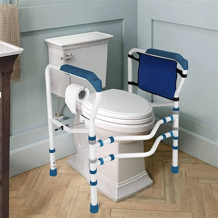 Modern Luxury Steel Toilet Handrail Adjustable Height Width Stability Bathroom Safety Frame Space-Saving Handle Storage Pouch