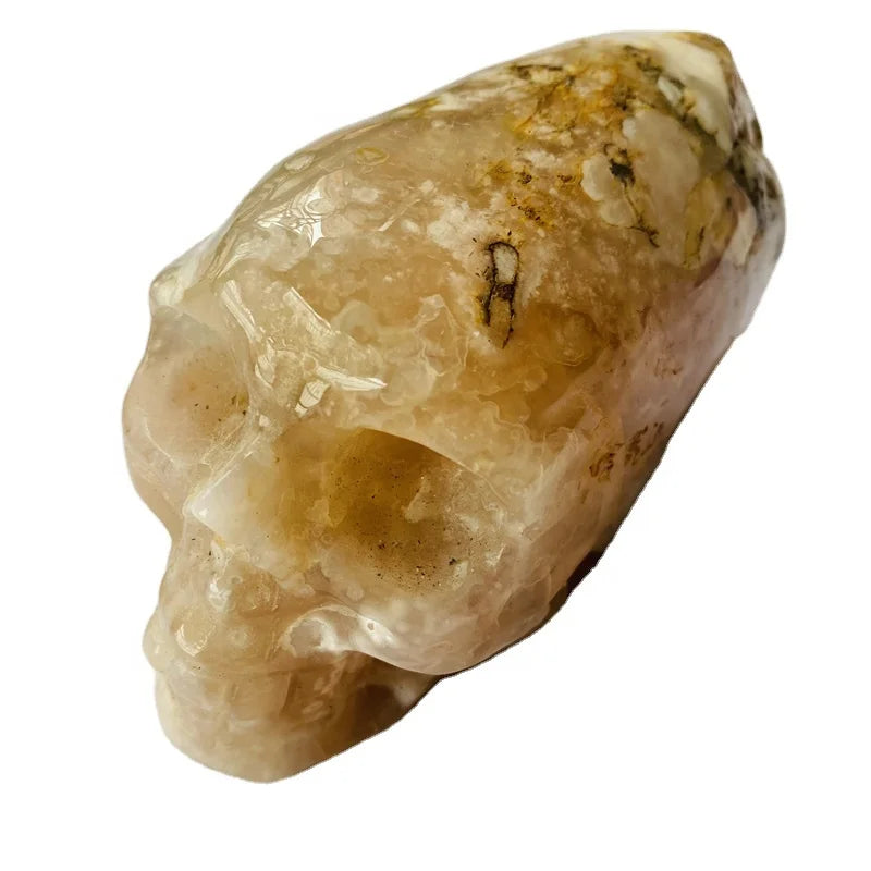 Wholesale Natural Cherry Blossom Agate Carved Crystal Skulls Flower Agate Geode Skulls For Decoration