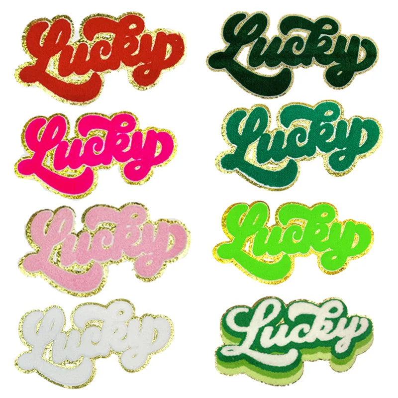 New Hot Colorful  Big Size Iron on Chenille Embroidered Glitter St Patrick Lucky Patch for T-shirt Hoodies