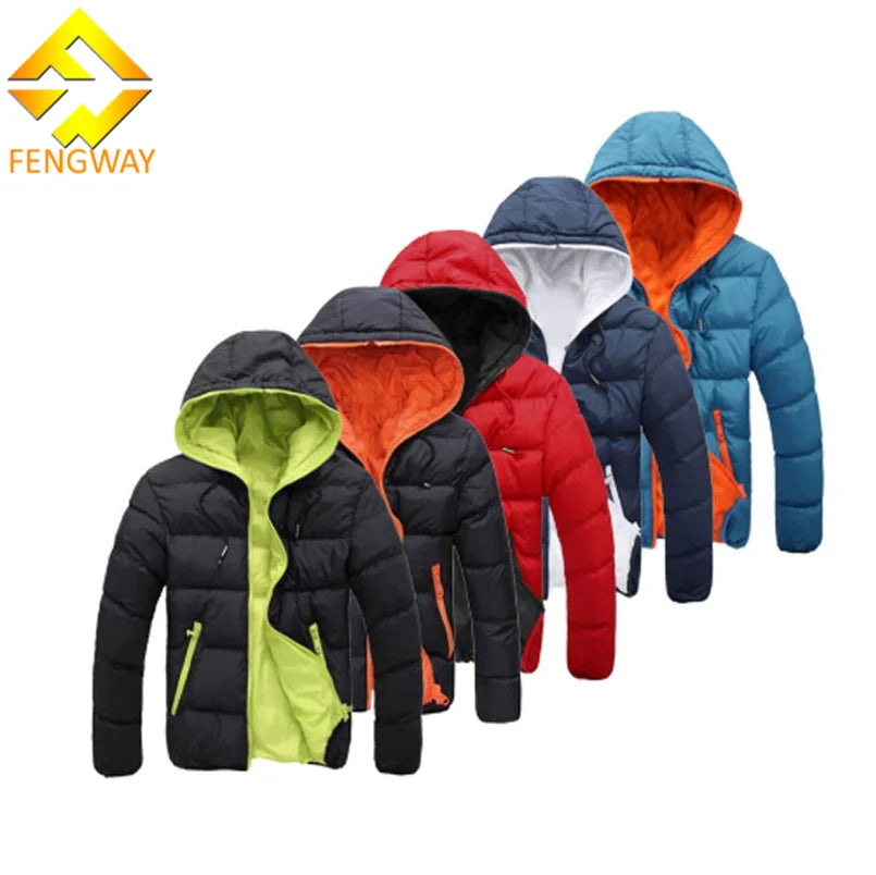 Fengway Men's High Street Custom Thick Winter Puffer Jacket Zipper Closure Cotton Filled Hooded Eco-Friendly Windproof