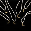 Elegant Jewelry Freshwater Pearl Necklace Vintage Baroque Pearl Bridal Jewelry Pearl Chain Necklace with Moon Pendant