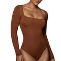 Women Long Sleeve Compression Stretchy Square Neck Lightweight Bodysuit