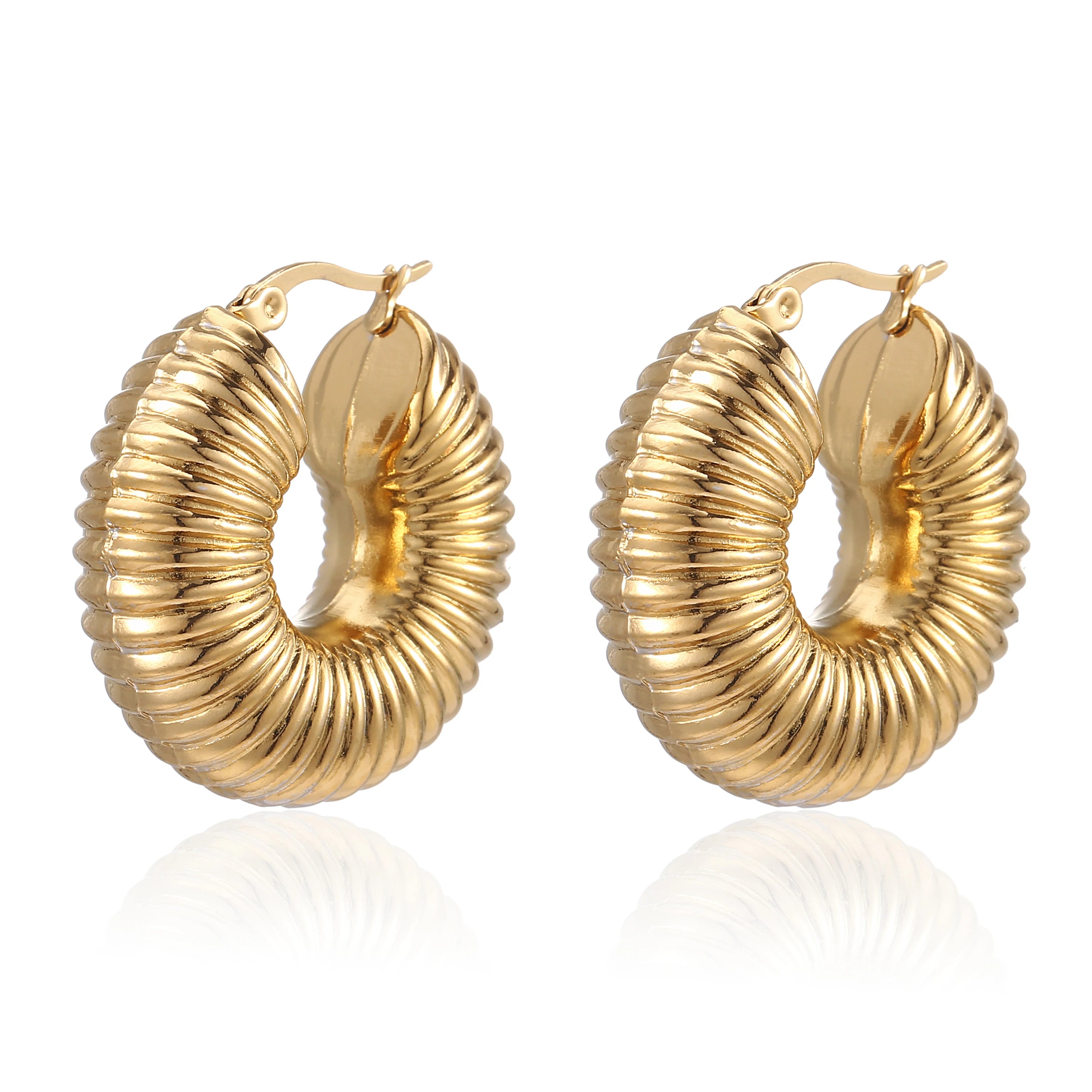 Wholesale Custom Tarnish Free Jewelry Statement Hollow Snail Shell Earring Gold Plated Stainless Steel Chunky Hoop Earring