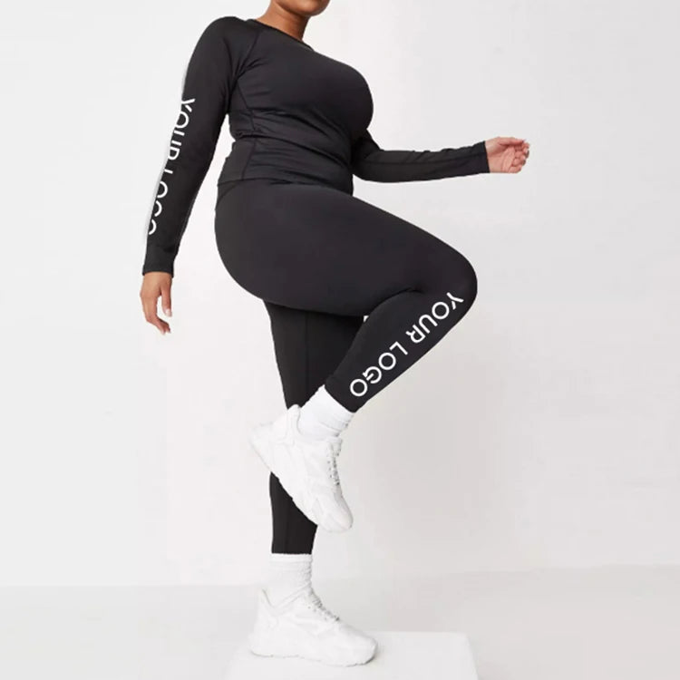 K210574 Custom Activewear Plus Size Yoga Set for Women Two Pieces Long Sleeve Sport Fitness T-Shirt Yoga Top and Legging Pants