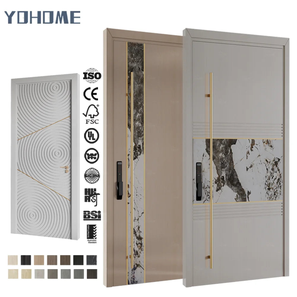 Yohome Minimalist Elegant Grooved Design Solid Wood Filling Oversized Pivot Door Wooden Front Pivot Door Front Entry Doors