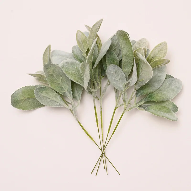 23cm Cheap Faux Greenery Plants Artificial Flocked Lambs Ear Stem Flocking Pile Leaf Bedroom Decoration