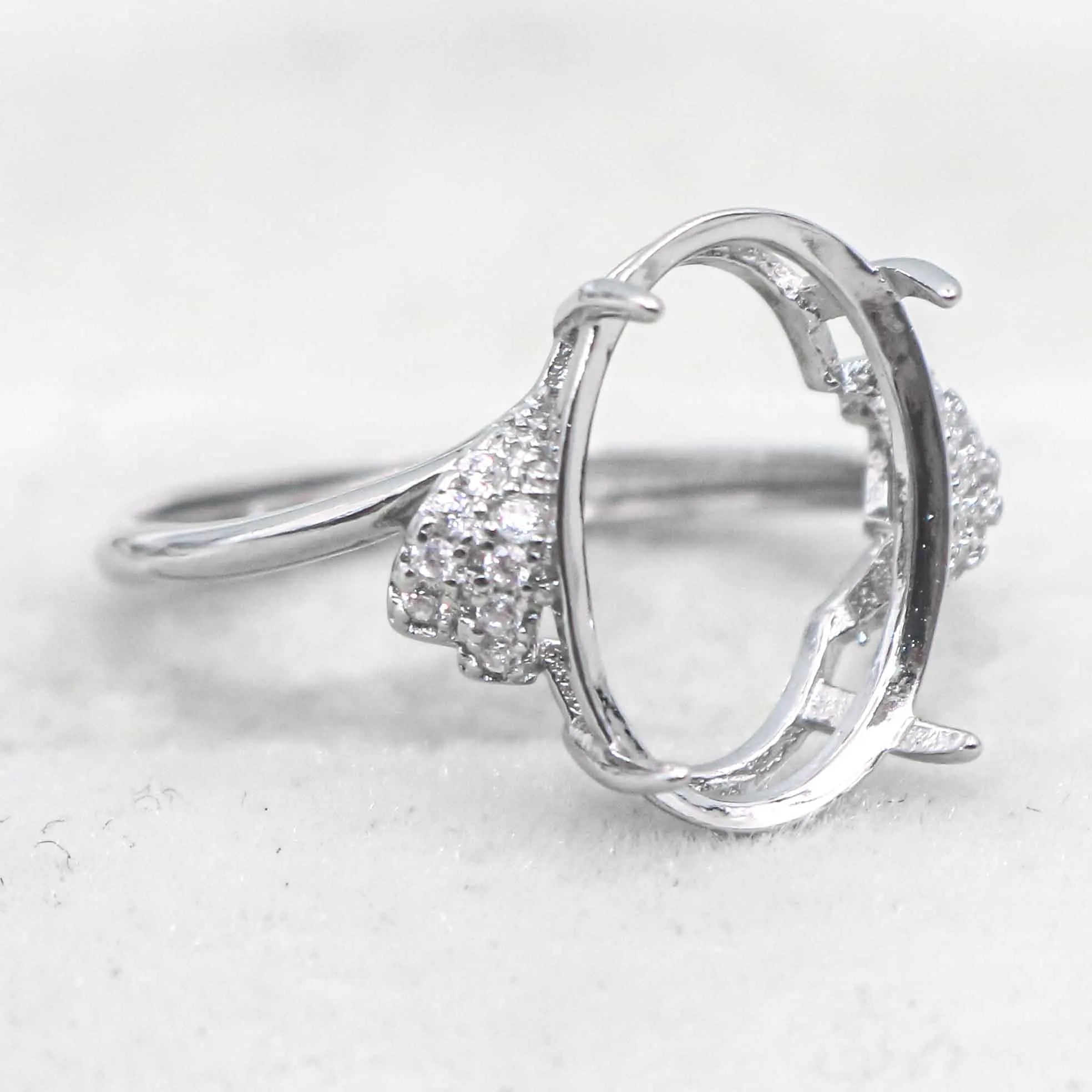Sterling Silver 10*14/11*15mm Semi Mount Ring Empty Frame Blank Support S925 Setting Base Without Center Stone Inlay for DIY