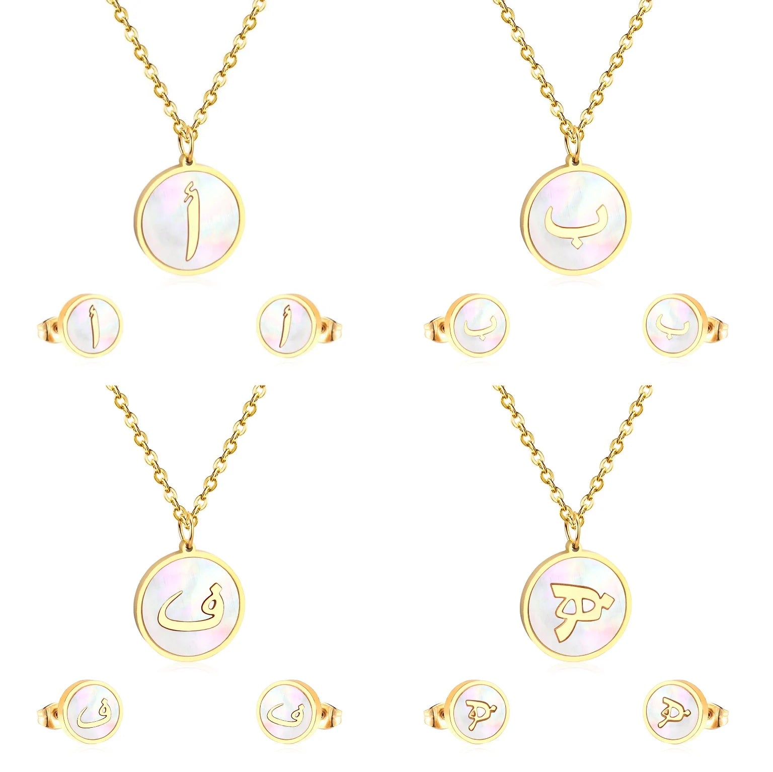 Wholesale Jewelry M Arabic Necklace Earrings Gold Plated Stainless Steel Jewelry Set