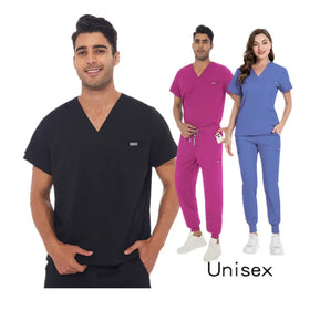 High Quality v Neck Split Elastic Custom logo Hospital Uniforms Scrubs Set Medical Nurse Uniform Unisex Scrubs Uniform Sets