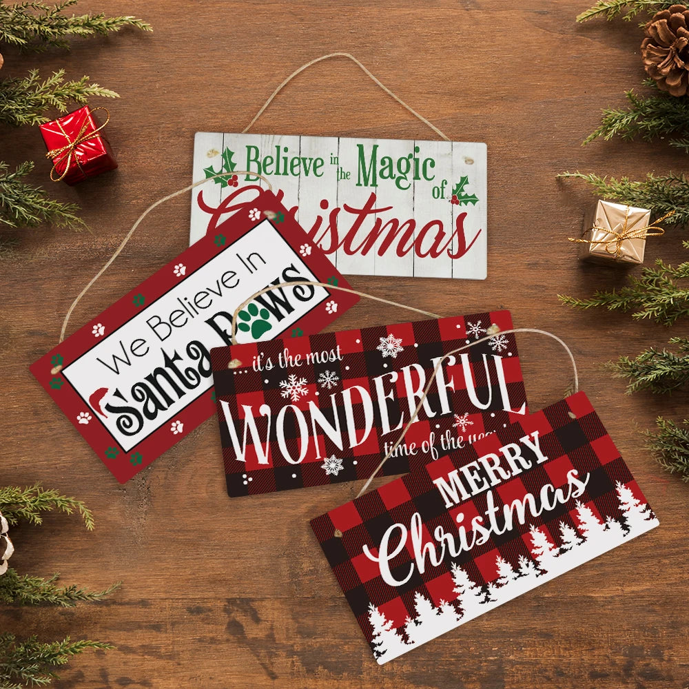 Putuo Decor Merry Christmas Wooden Hanging Wall Sign Santa Design Wooden Sign for Christmas Decor