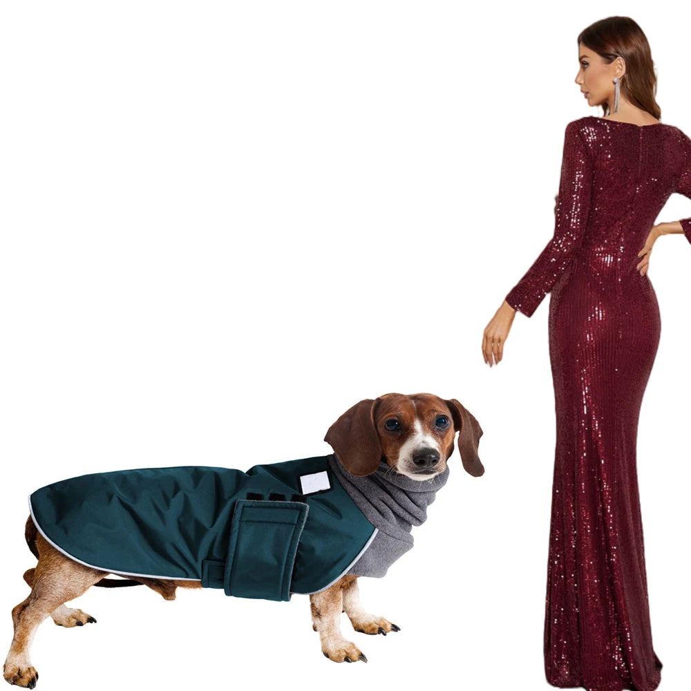 Women's Luxury Classic Polartec Fleece Dog Coat Waterproof Reflective False Fur Jacket for Dachshund Sausage Pet Dogs
