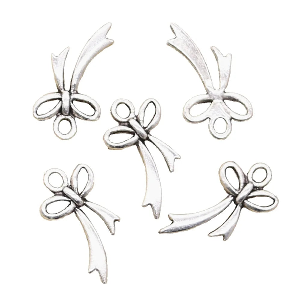 Antique Silver Alloy Bow Bowknot Charms Pendant for Jewelry Making Bracelet Earrings Necklace DIY Accessories Craft