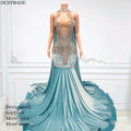 Ocstrade Sparkly Crystal Para Mujeres Prom Dresses 2024 Elegant Blue Luxury Prom Dresses Evening Ball Gown With Long Cloak