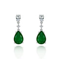 925 Sterling Silver Green Pear Emerald Pendant Earrings Teardrop Dangle Pierced Earring