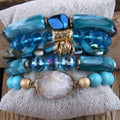Blue Green Pink Women Jewelry 5pcs Natural Stone Crystal Glass Beads Acrylic Pipe Bracelet Turquoise Druzy Stack Bracelet Set