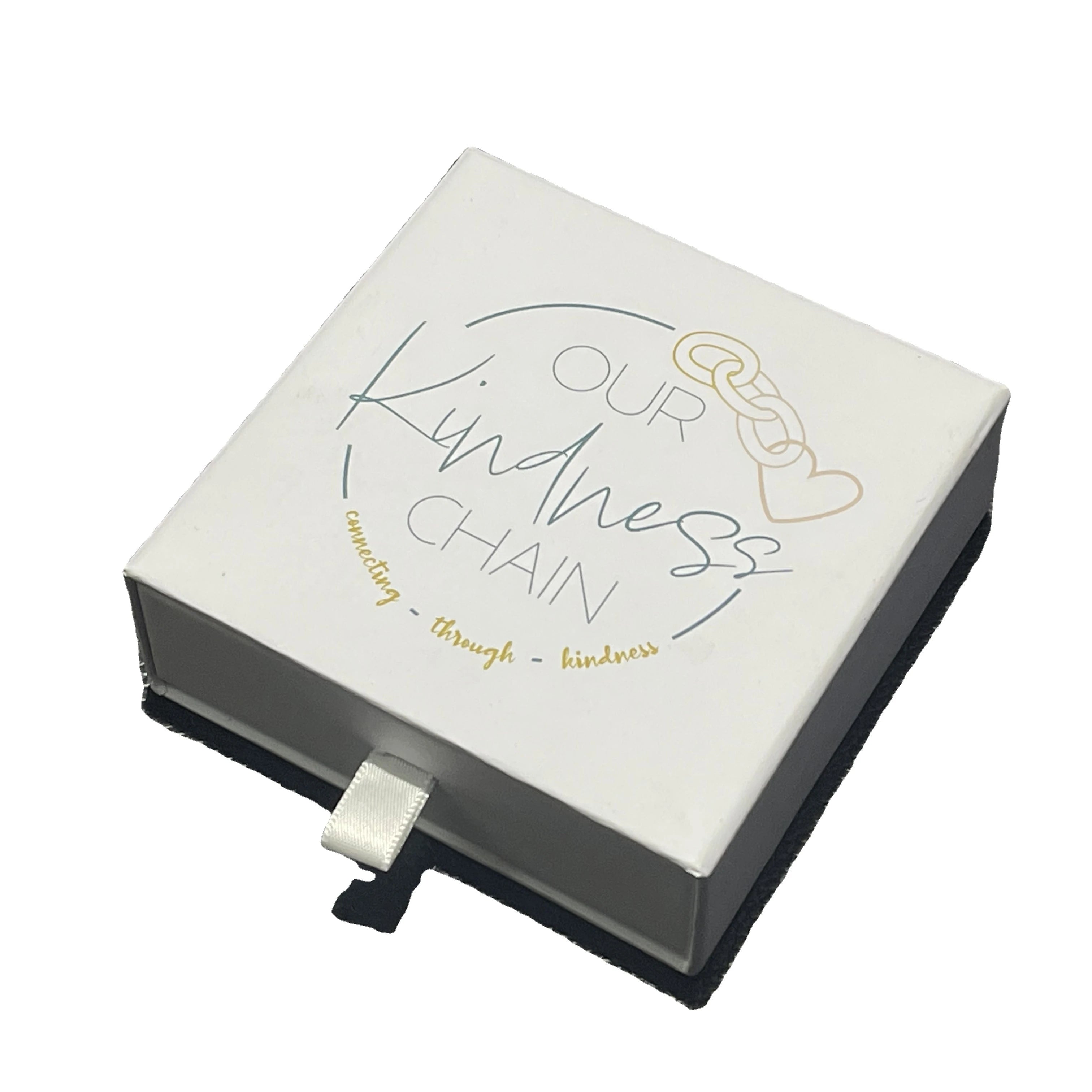 Customized White Square Paper Drawer Necklace Box with Drawstring Closure