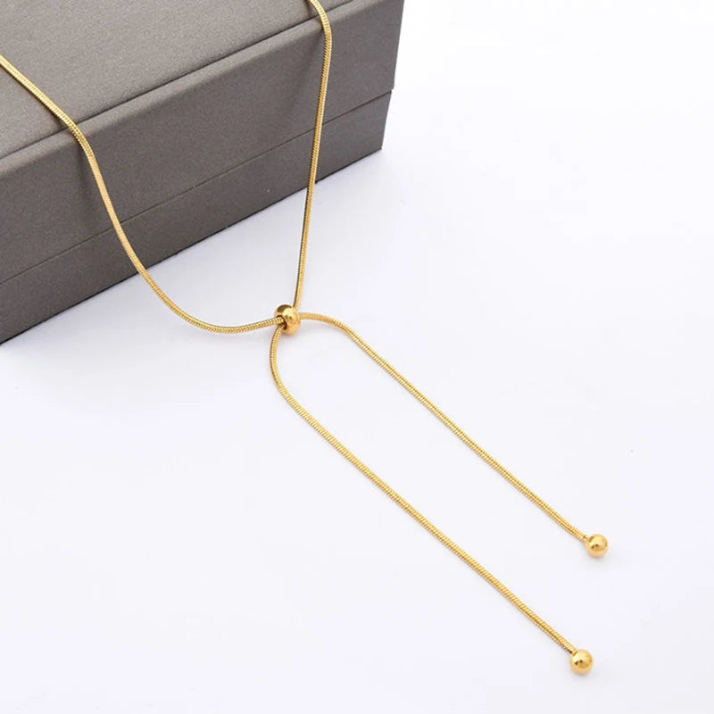 Non Tarnish 18K Gold Adjustable Snake Chain Necklace for Women Girls Fashion Gold Plated Thin Snake Chain Lariat Necklace