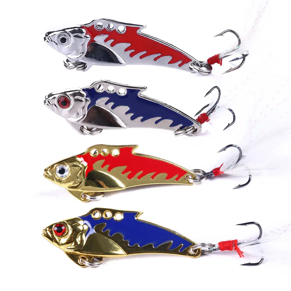 Wholesale VIB022 5cm 8.2g Artificial Hard Vibration Baits Metal VIB Fishing Lures with Feather Hook