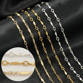 Real 14K Gold Filled Light Gold Dapped Bar Chain 1.3mm/1.8mm Necklace Shiny Gold Flat Link and Bar Chain Chain Jewelry Findings