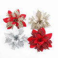5.5 Inch Glitter Flower Shape Christmas Hanging Ornaments Party Decorating Supplies Poinsettia Artificial