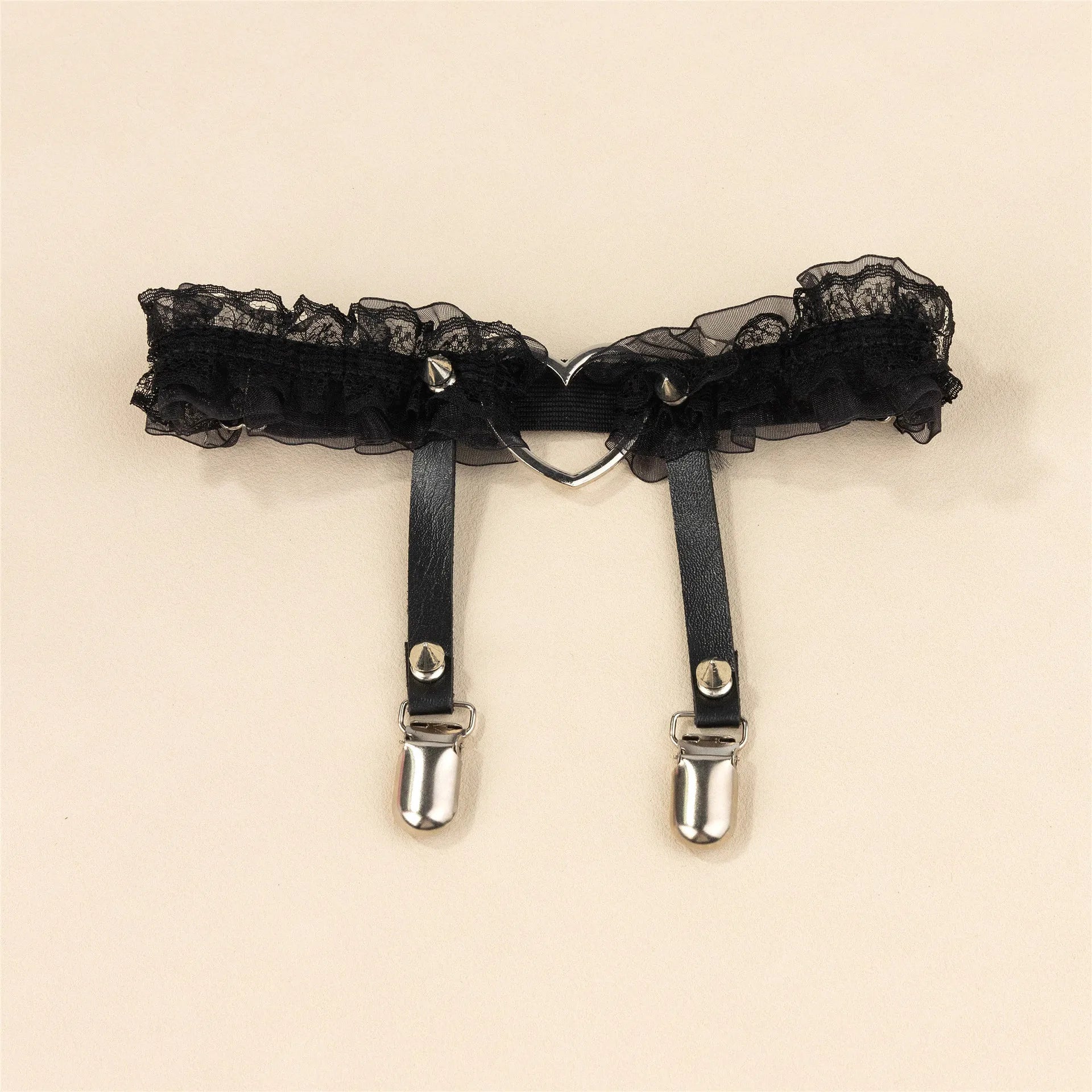 New Women Lolita Lace Love Heart Elastic Thigh Garter Personalized Punk Rivet Leg Ring Girls Harajuku Garter Belt