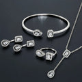 Luxury Crystal Cubic Zircon Bridal Women Jewelry Sets Necklace Bracelet Earrings Rings 4-pcs Set Teardrop Wedding Jewelry Set