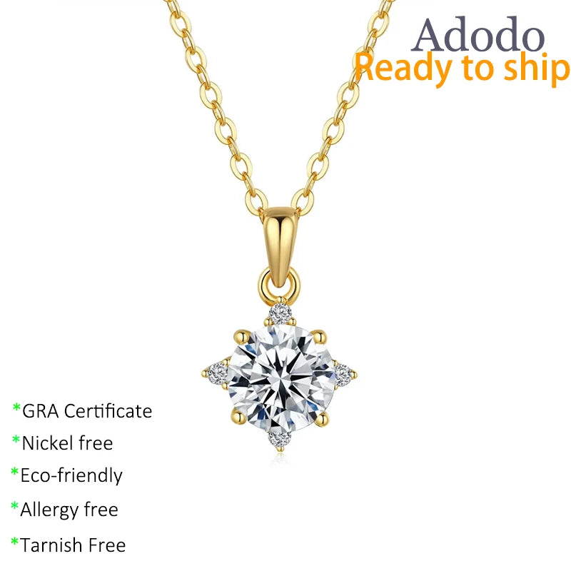 Factory Wholesale 925 Sterling Silver Cubic Zirconia Jewelry Gold Plated VVS GRA Moissanite Pendant Necklace for Lovers