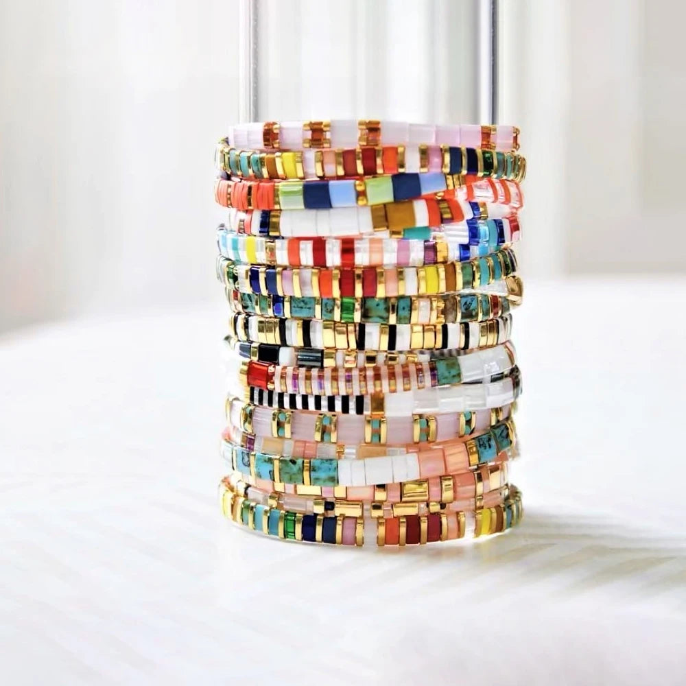 Go2boho Original Miyuki Tila Beads Fashion Jewelry Hand Accessory Women Rainbow Design Handmade Jewelry Bracelet