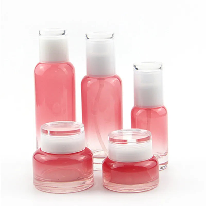 Luxury Orange Gradient Eco-friendly 30g 50g 30ml 120ml Cosmetic Packaging Set Skincare Cream/Lotion Glass Bottle With Press Pump