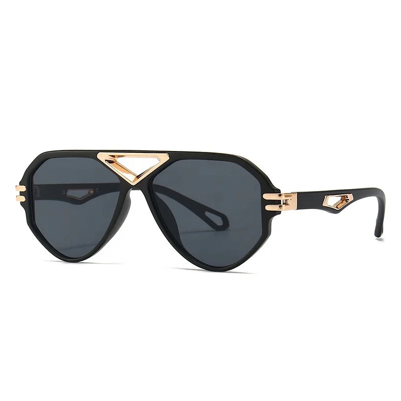 2023 Custom Logo Retro Square Large Sunglasses High Quality Designer Hollow Flat Top Shades for Women Men Black Pilot Style