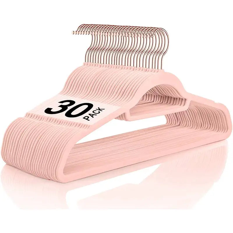Rose Gold Pink Flocked Clothes Hanger Organizer Non-Slip Seamless Velvet Surface Metal and Fabric for Store Use