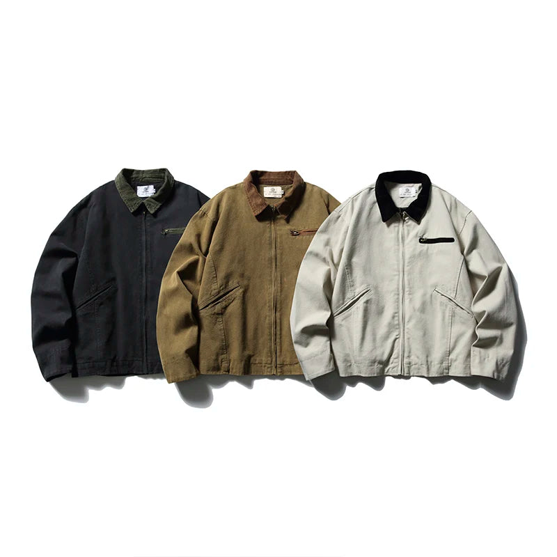 Unisex Fashionable Vintage Washed Crop Tops Blouson Jackets With Custom Logo Lapel Collar Chino Jacket