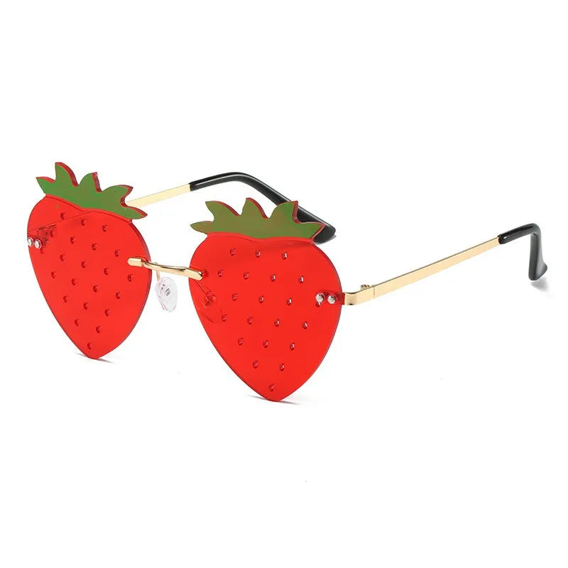 2026 New Creative Funny Strawberry Sunglasses Rimless Metal Hip Hop Party Shades