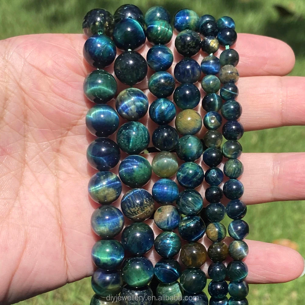AsVrai U 6-10mm Natural Stone Beads Blue Green Tiger Eye Round Loose Spacer Beads for Jewelry Making DIY Bracelet Handmade