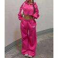 Wholesale Quality Custom logo Print Zipper Tracksuit t Two-piece Set of Wide-leg Trackpants and Cut Top Hoodie Suit for Women