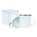 NO MOQ Ready to Ship in Stock 12oz Sublimation Custom White 8cm Enamel Cups With Stainless Steel Rim
