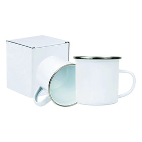 NO MOQ Ready to Ship in Stock 12oz Sublimation Custom White 8cm Enamel Cups With Stainless Steel Rim