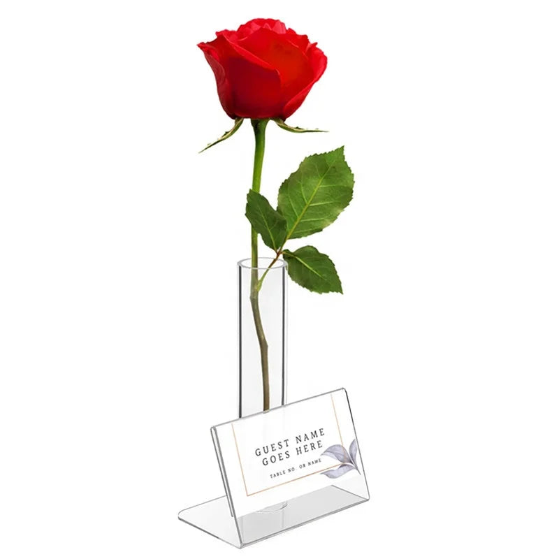 Modern Design Clear Acrylic 5\" Tabletop Bud Vase Card Holder All-Season Mini Vase Displaying Flowers Not Hotel Support CLASSIC