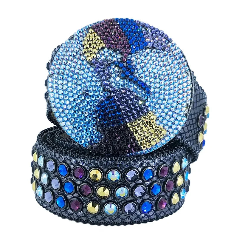 Designer Bling Bling Big Belt Buckle Rhinestone Belt Studded Western Cowgirl Cowboy Vintage Bling Crystal BB Belt for Boys Girls